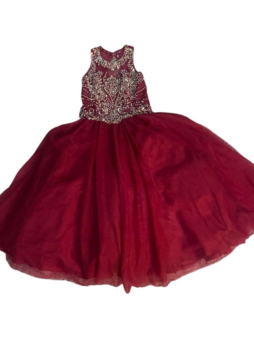 Girls' Burgundy Beaded Tulle Formal Dress